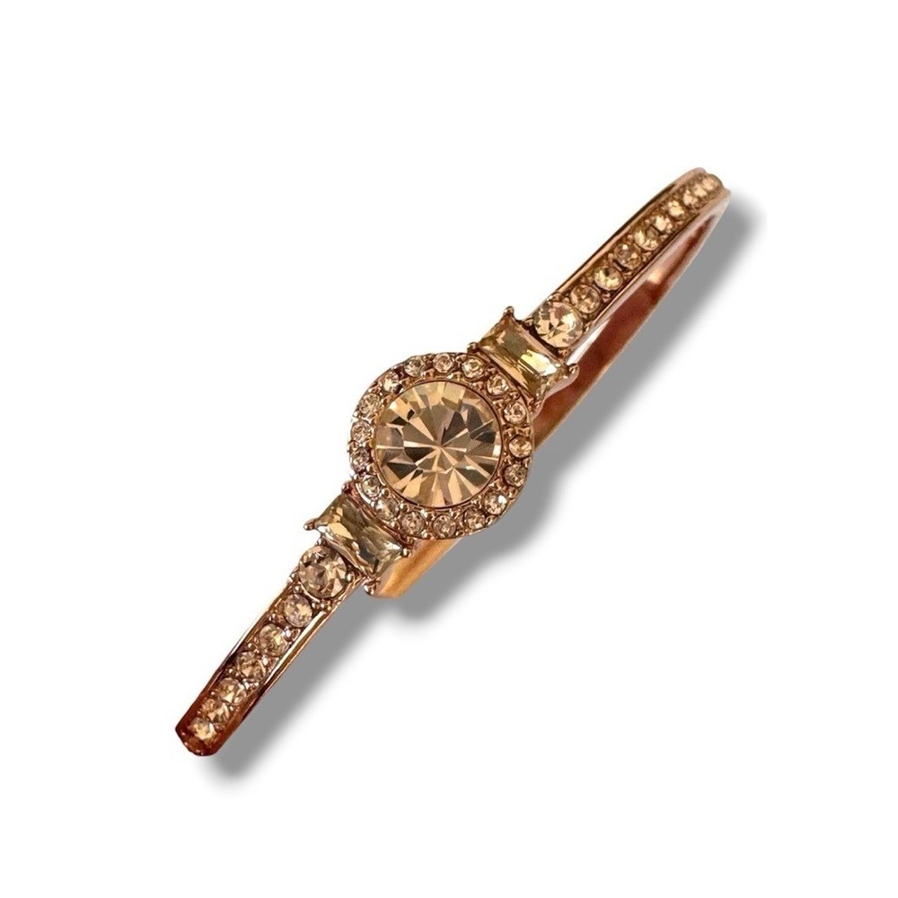 Givenchy Bracelet Rose Gold Tone Rhinestone Bangle Women's Catch Clasp Jewelry
